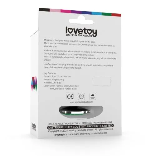 анальная пробка lovetoy малая, с зеленым камнем в Москве