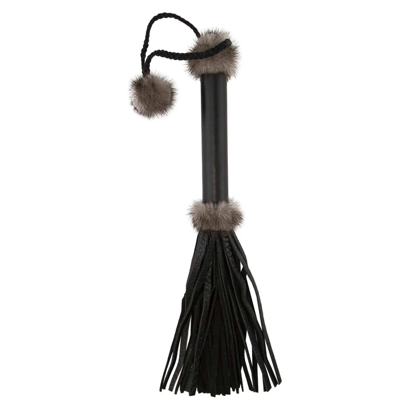 плетка кожаная с мехом норки, серая в Москве