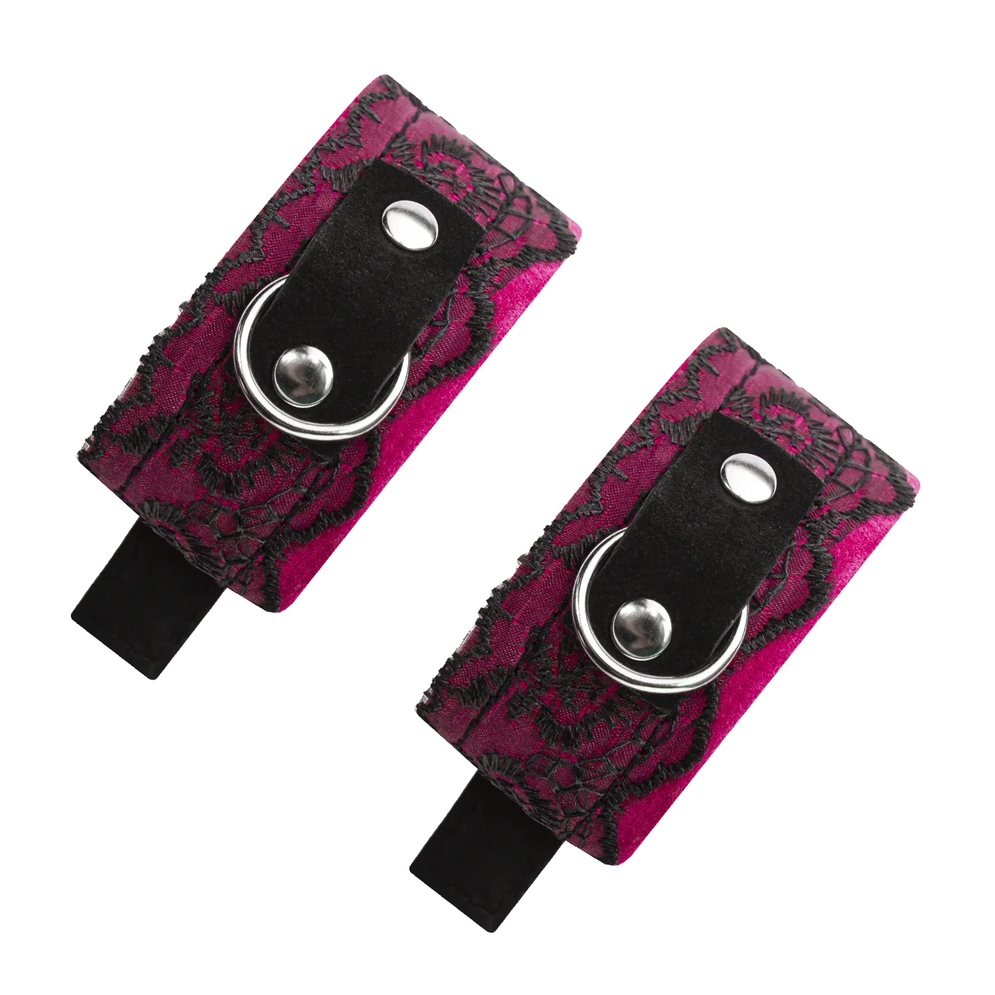 комплект наручники с ошейником из замши с кружевом, фуксия в Москве