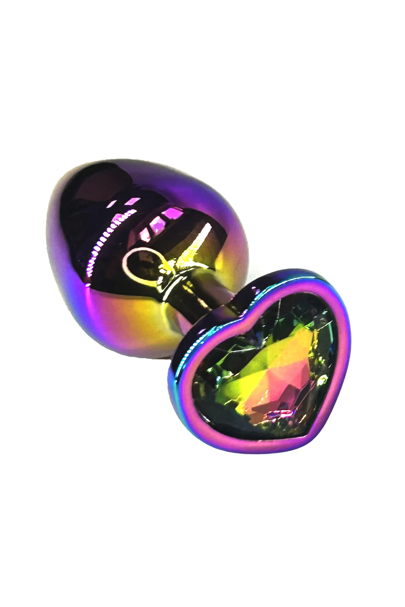 анальная пробка из алюминия с кристаллом в форме сердца цвета неохром (medium) в Москве