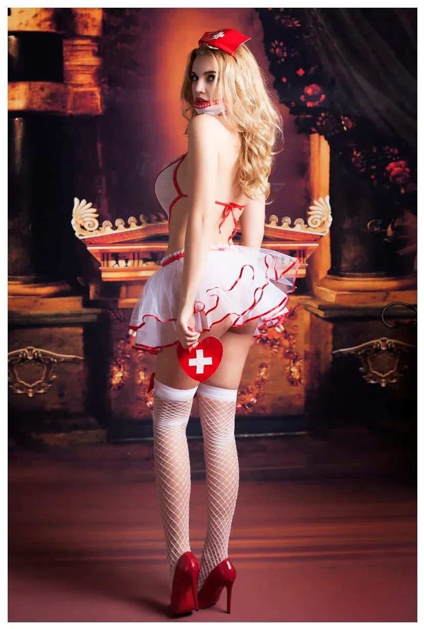 Эротическое костюм медсестры candy girl lola, бело-красный в Москве