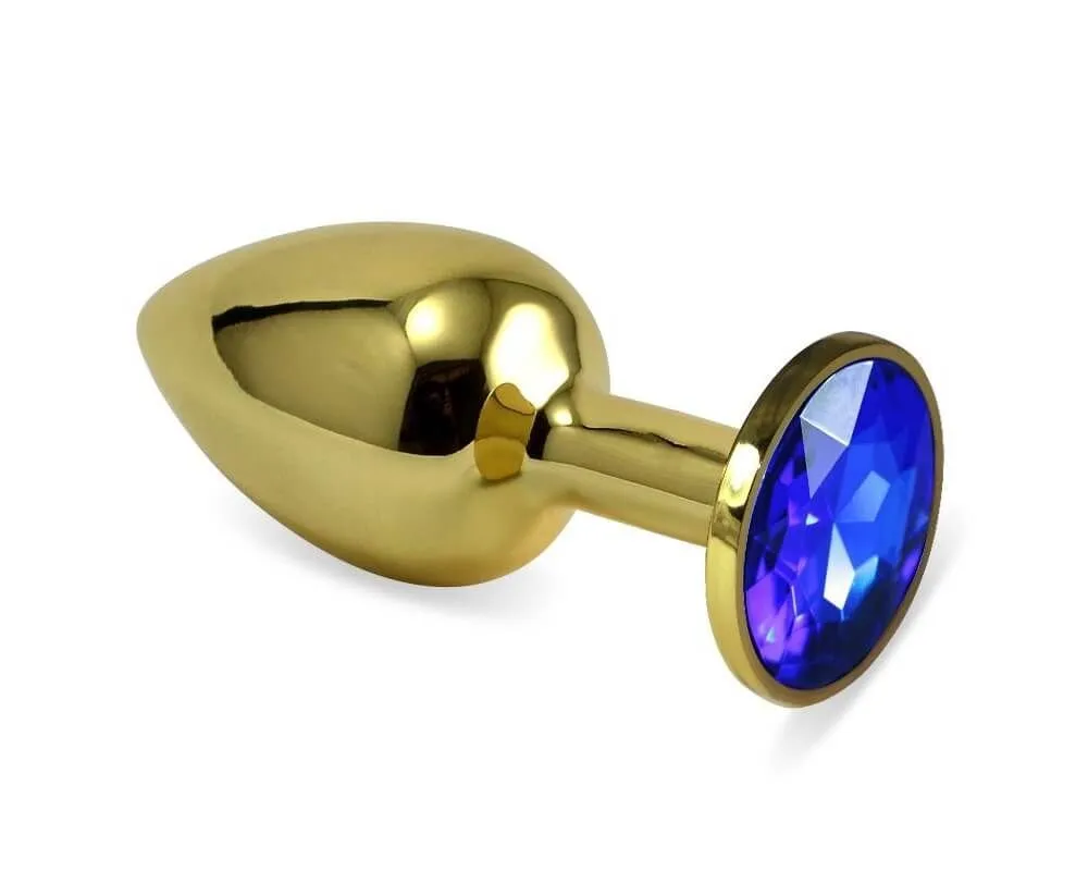 Анальная пробка Lovetoy золотистая, с синим камнем