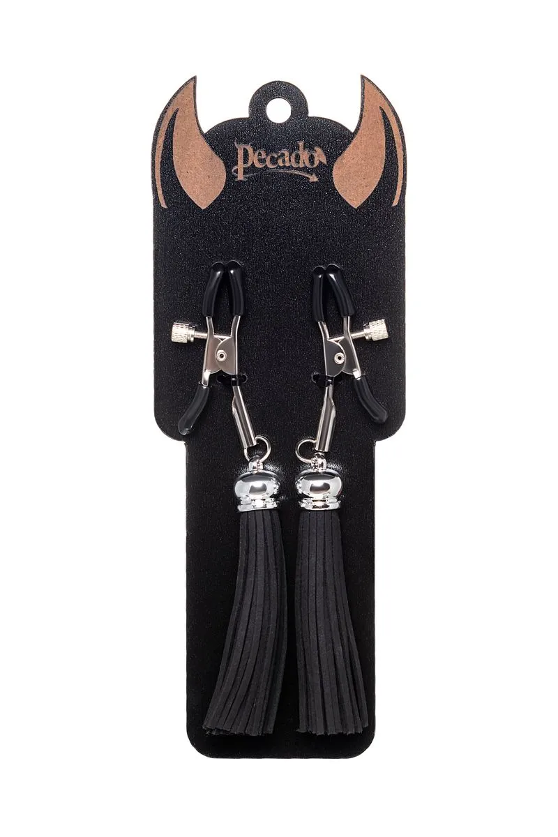 зажимы на соски pecado bdsm, «прищепки», с кисточками из замши, металл, черные в Москве