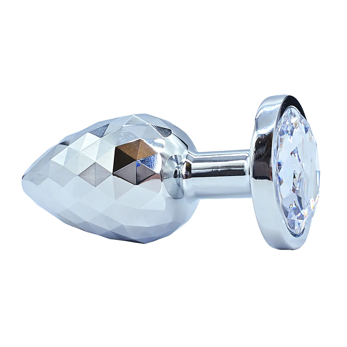 алюминивая текстурная анальная пробка с прозрачным кристаллом medium в Москве