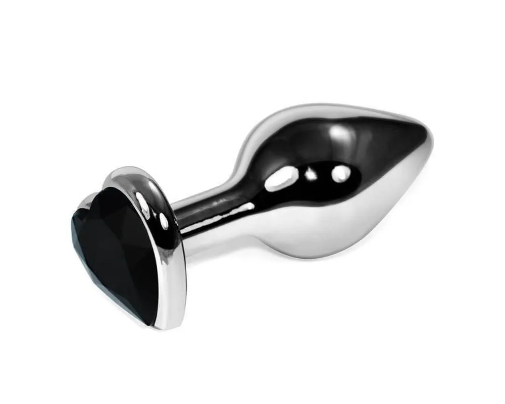 Анальная пробка Lovetoy Rosebud Heart, с черным камнем