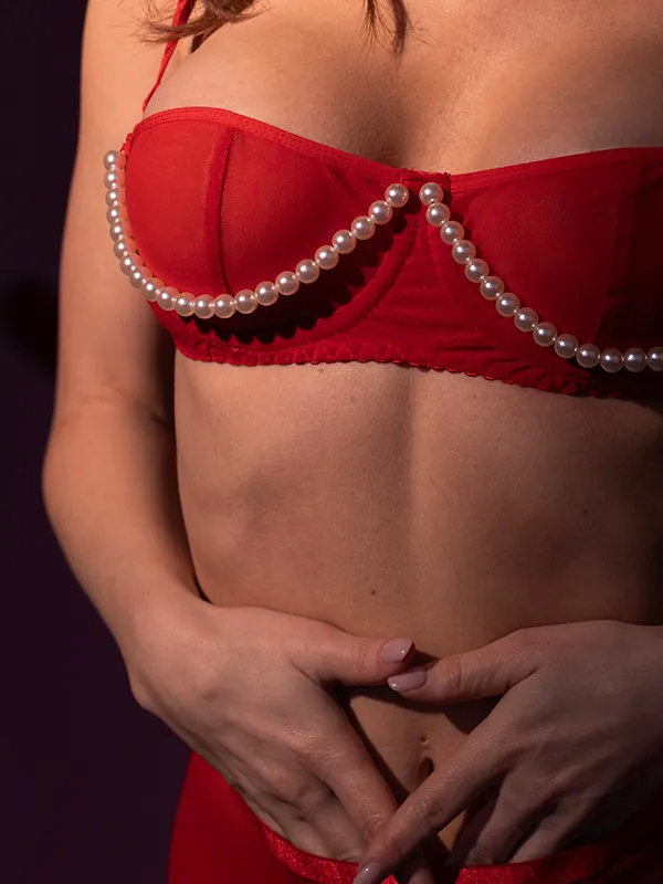 Эротическое бюстгалтер lapin rose pearl, красный в Москве