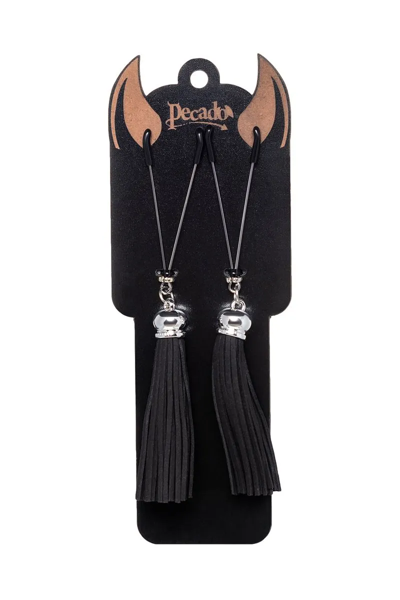 зажимы на соски pecado bdsm, «вилки», с кисточками из замши, металл, черные в Москве