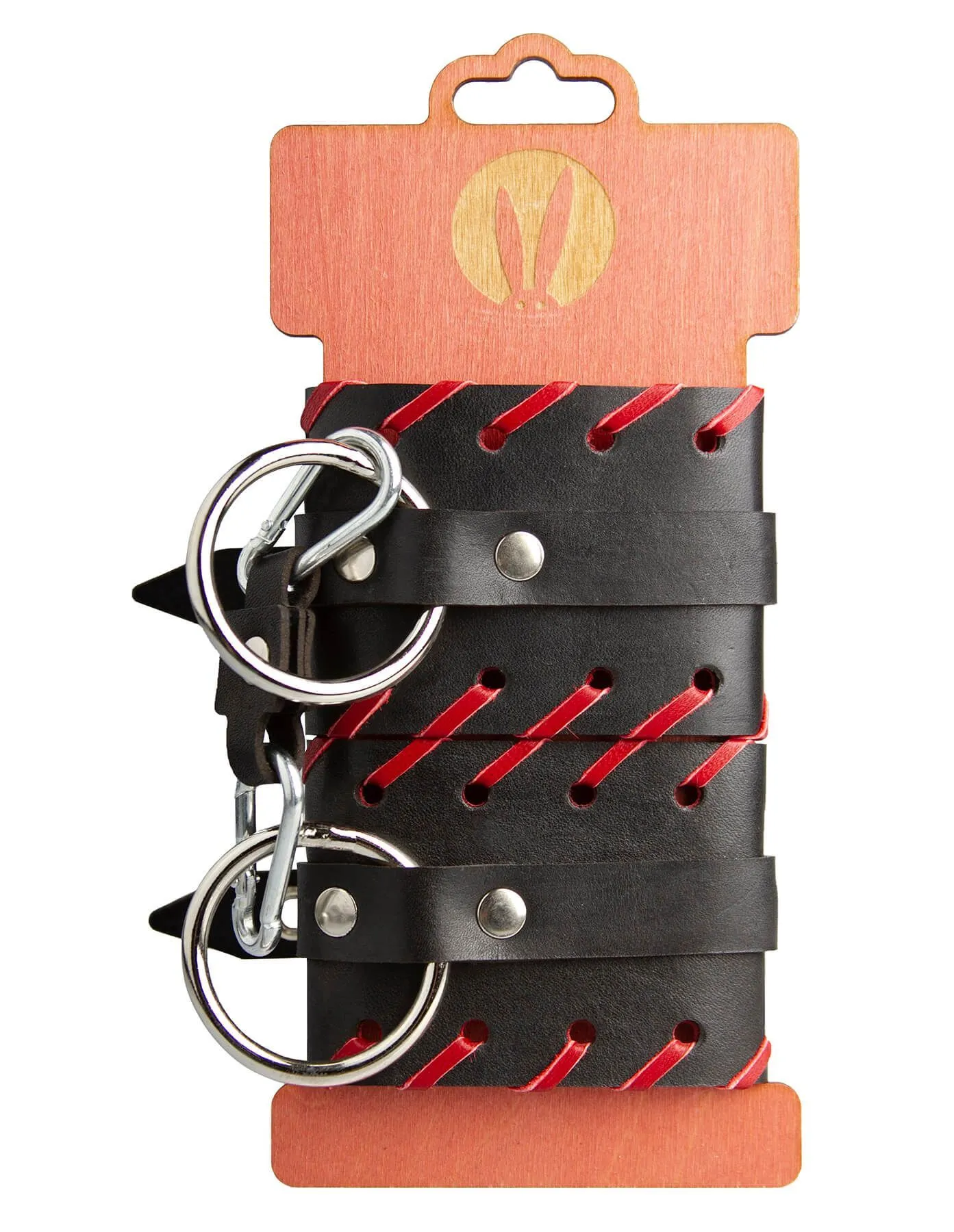 Наручники декоративные кожаные PinkRabbit с красной окантовкой, черные