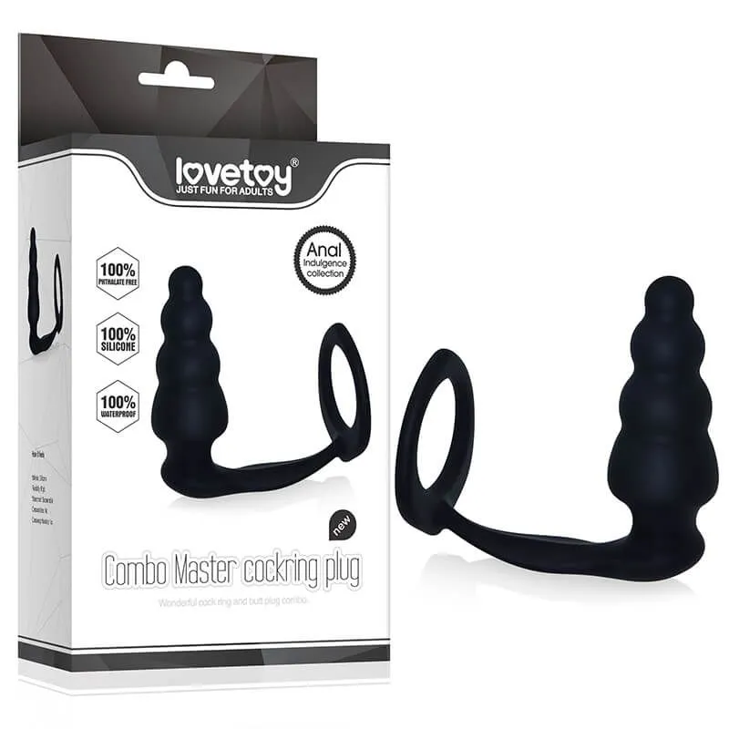 анальная пробка lovetoy combo master cockring plug, черная в Москве