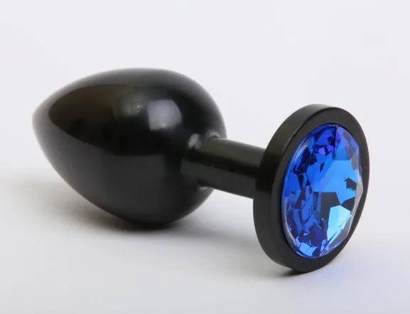 анальная пробка металл черная с синим стразом 7,6х2,8см 47412-3mm в Москве