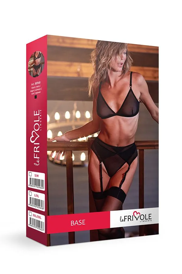 Эротическое базовый комплект из бюстгальтера, стрингов и пояса для чулок base в Москве