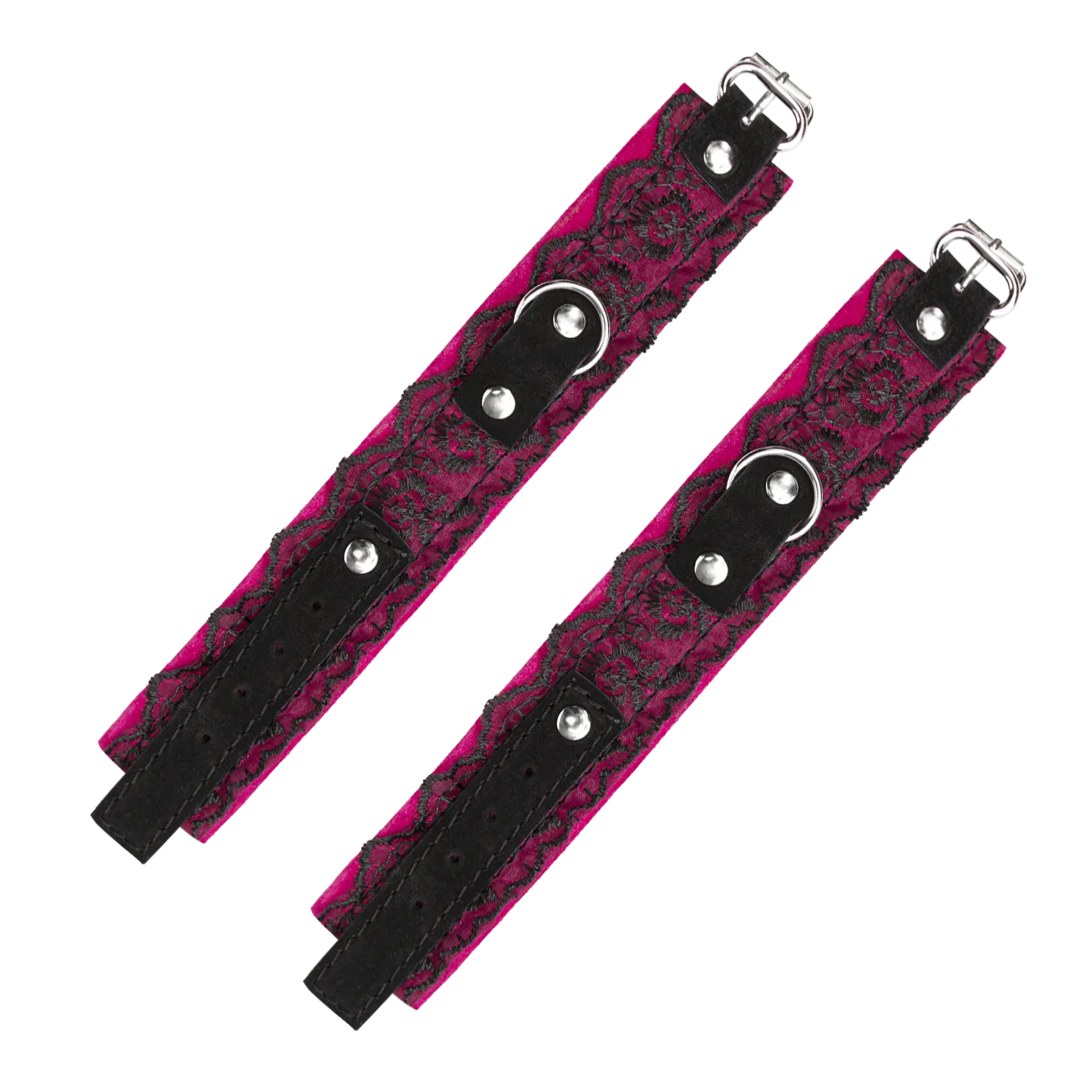 комплект наручники с ошейником из замши с кружевом, фуксия в Москве