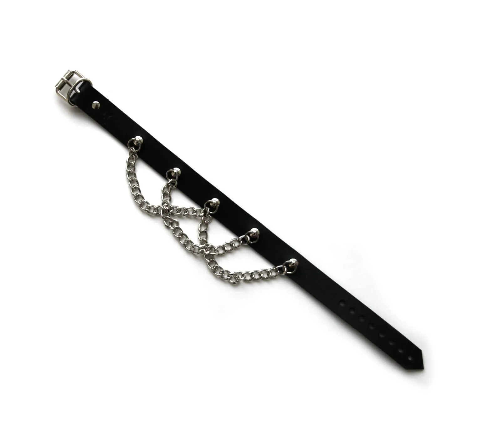 Чокер с цепочками PinkRabbit кожаный, чёрный