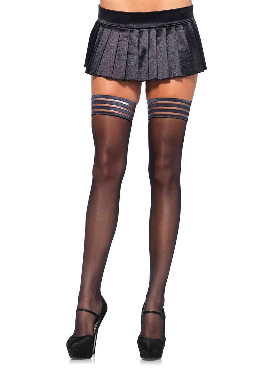 Эротическое чулки leg avenue striped stay up thigh highs черные, one size в Москве