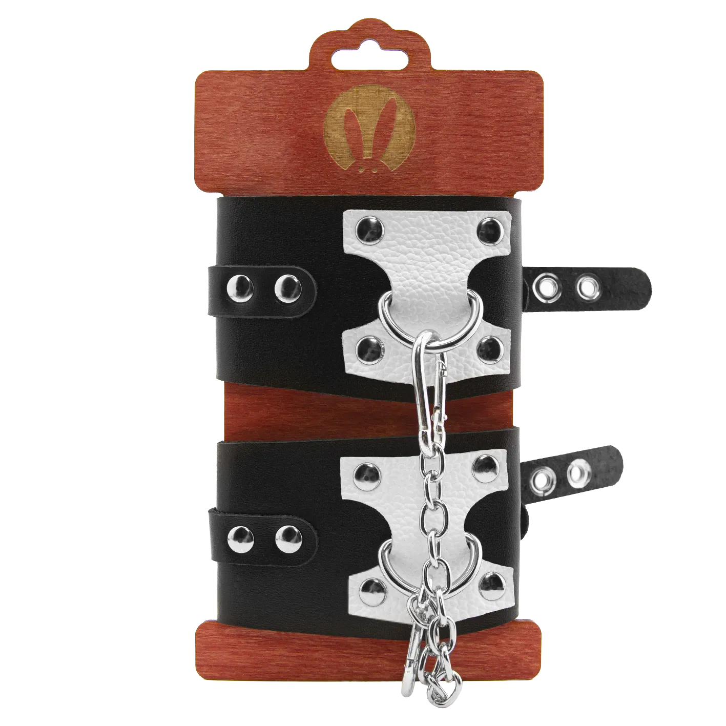 Оковы PinkRabbit из черной кожи с белым декором