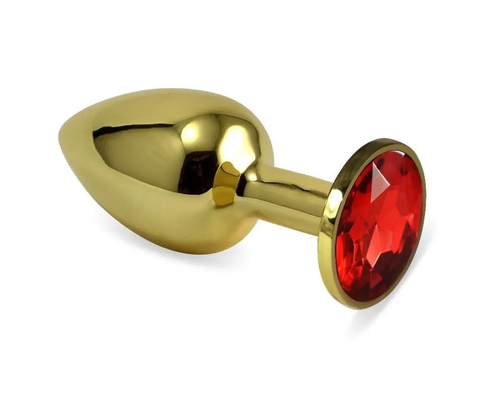 Пробка анальная Lovetoy золотистая, с красным камнем