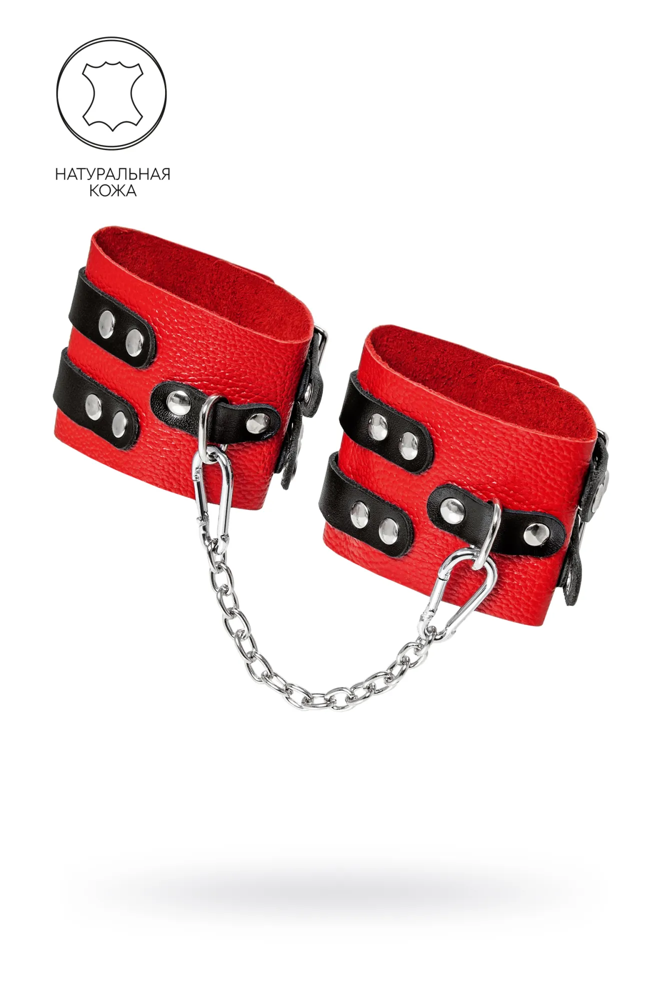 оковы pecado bdsm, мягкие, с двумя ремешками с люверсами, натуральная кожа, красно-чёрные в Москве