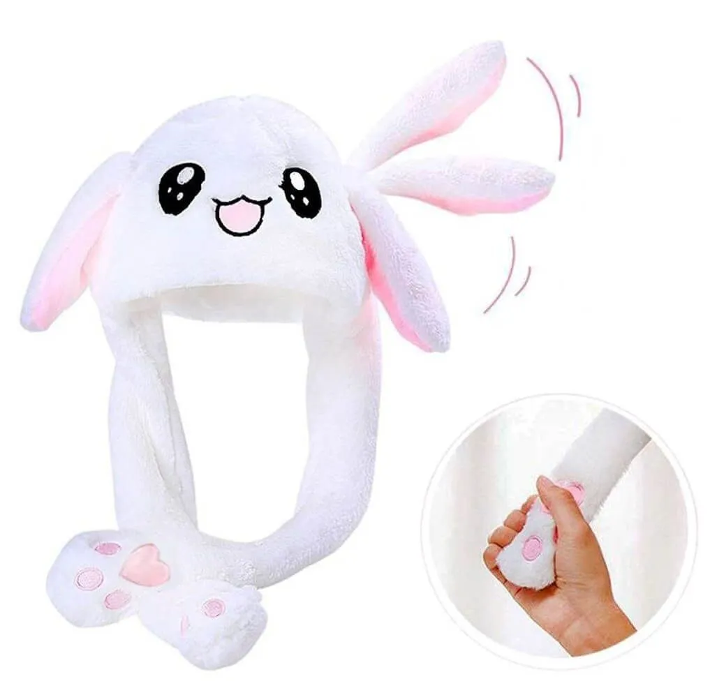 шапка-зайка с двигающимися ушами, белая в Москве