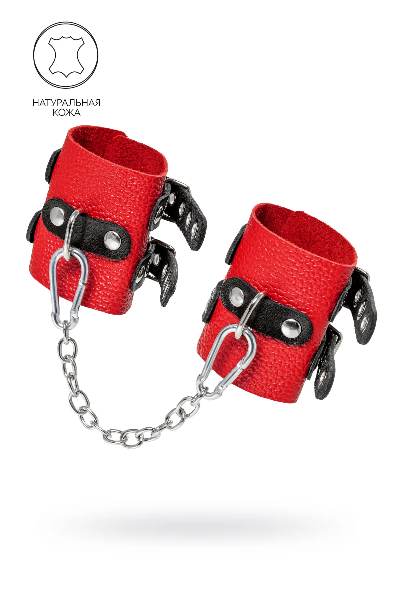 Наручники Pecado BDSM, мягкие, с двумя ремешками с люверсами, натуральная кожа, красно-чёрные