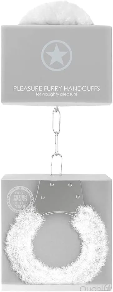 металлические наручники с меховой обивкой pleasure handcuffs furry, белые в Москве