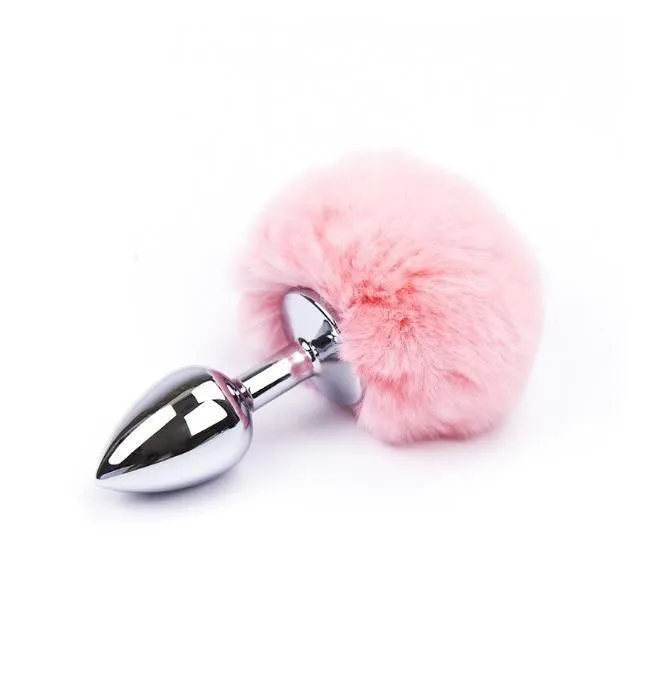 Анальная пробка PinkRabbit с розовым мехом