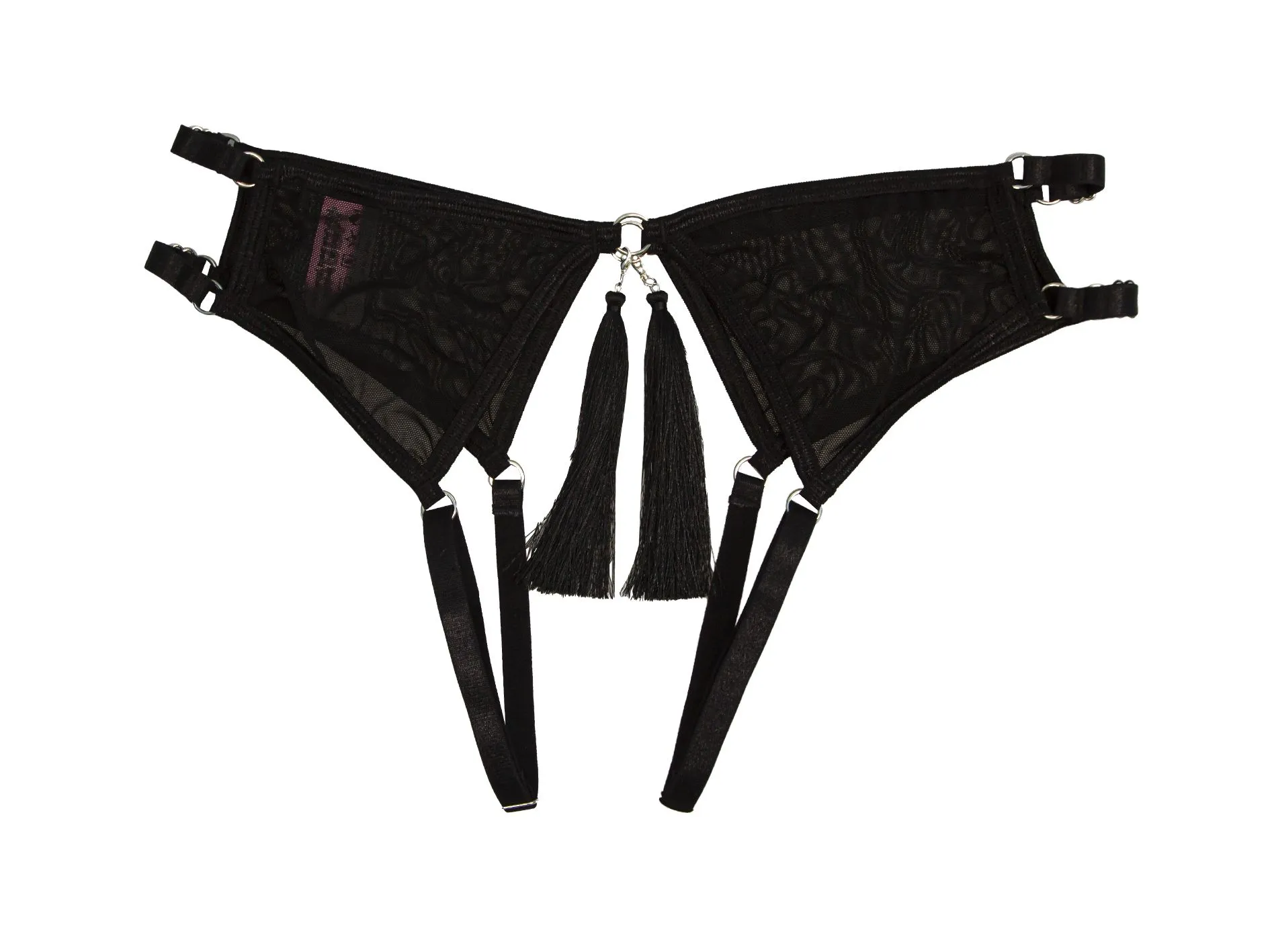 Эротическое трусики pinkrabbit с доступом и соблазнительными кисточками, чёрные в Москве