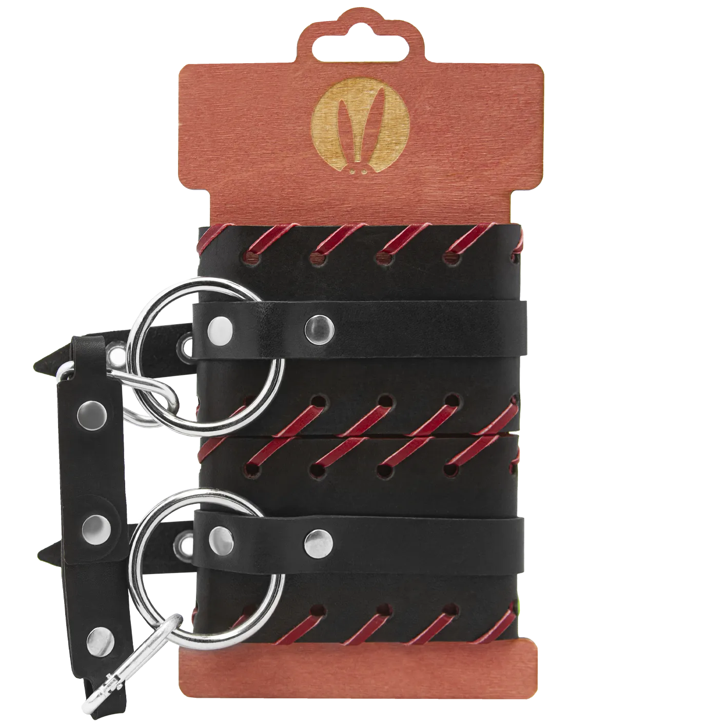 Оковы кожаные PinkRabbit с красной окантовкой, черные