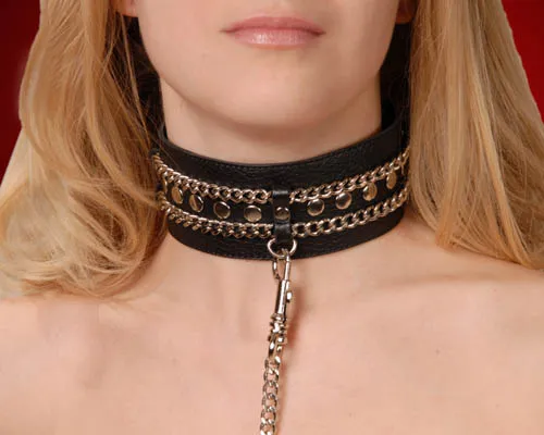 ошейник кожаный черный шириной 50мм,с цепочкой-поводком с карабином длиной 50см 3101-1 в Москве
