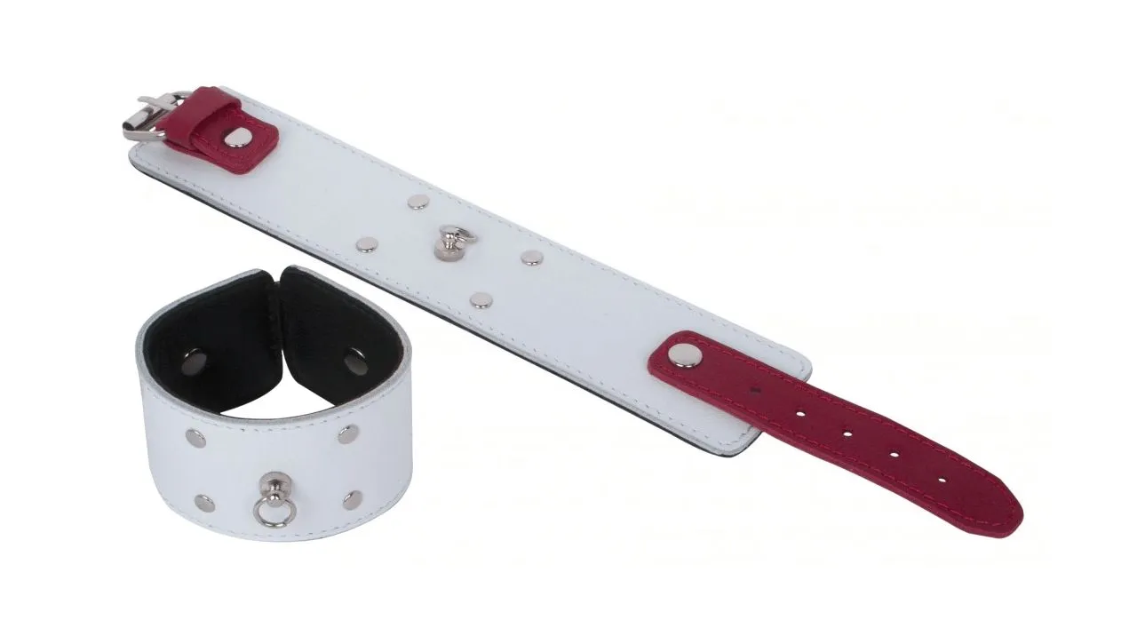 наручники декоративные кожаные fire horse с заклепками, белые в Москве