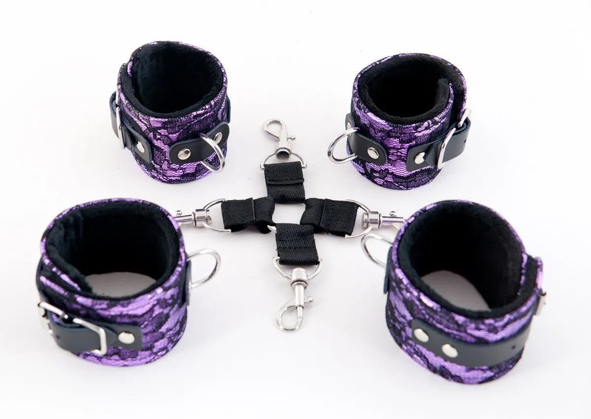 кружевной бондажный комплект toyfa marcus (сцепка, наручники и оковы), розовый в Москве