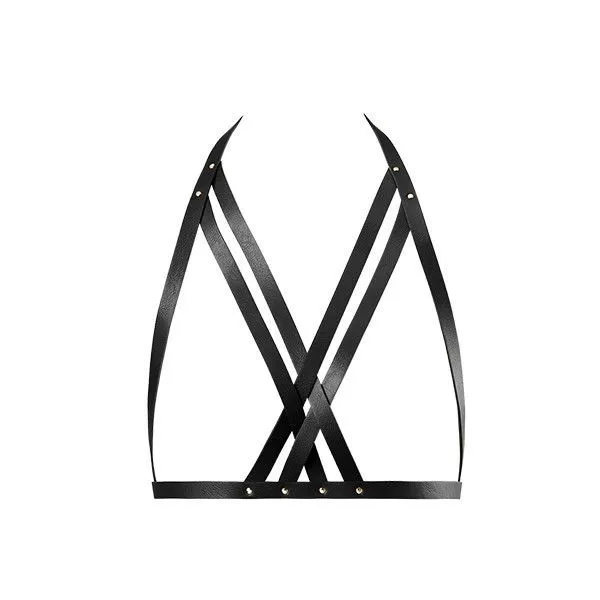 Эротическое бондажный комплект bijoux indiscrets maze halter bra harness, черный в Москве