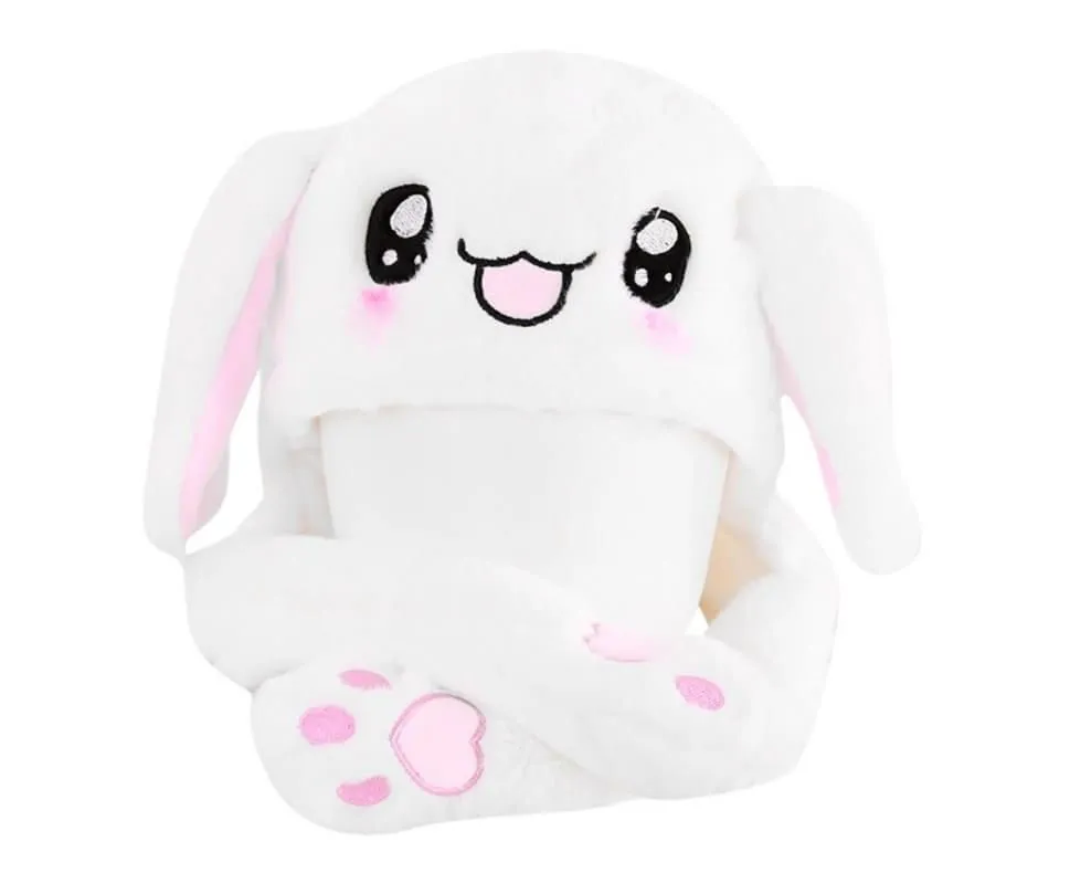 шапка-зайка с двигающимися ушами, белая в Москве