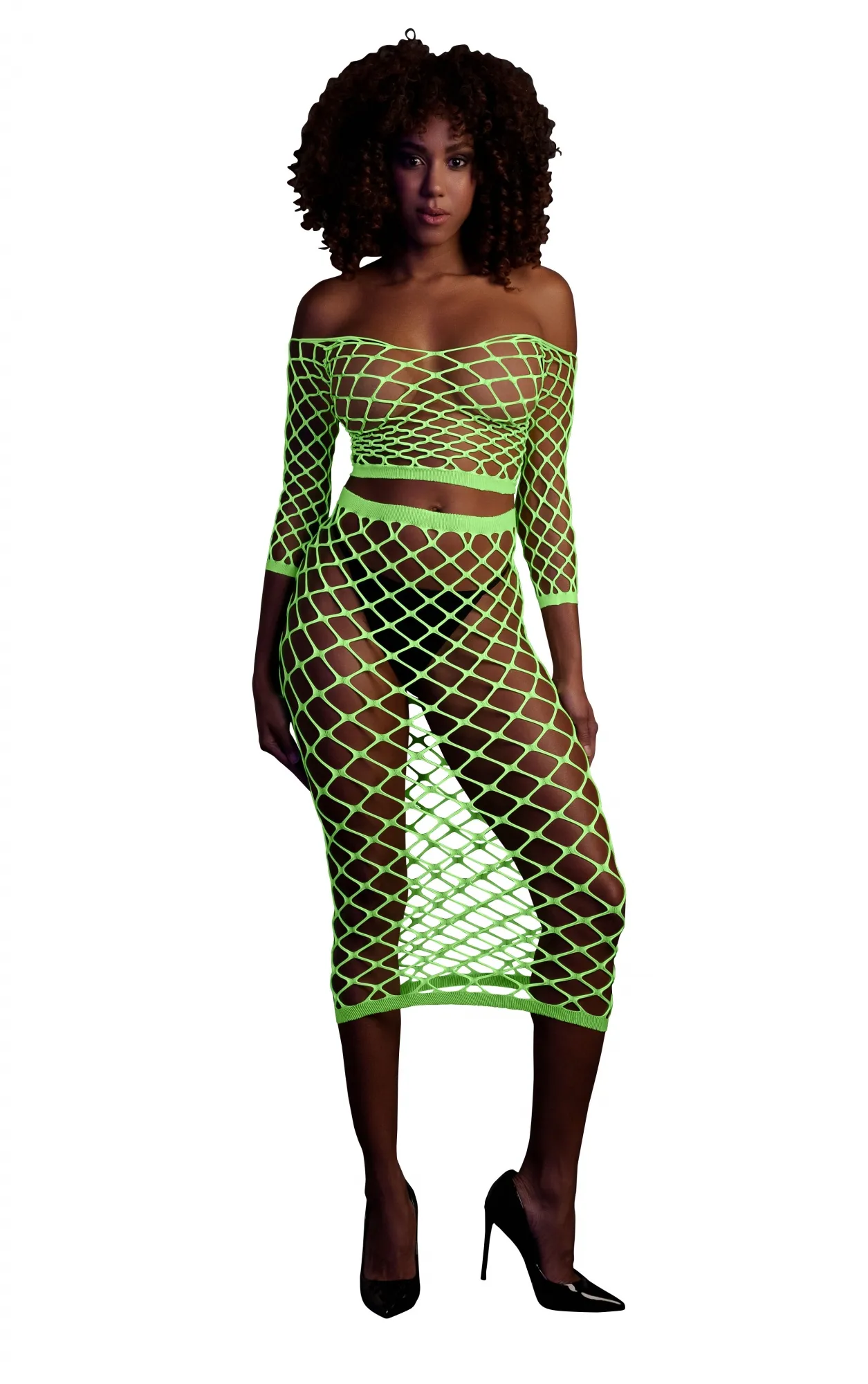 Эротическое топ с нижней юбкой long sleeve crop top and long skirt - green - xs/xl в Москве