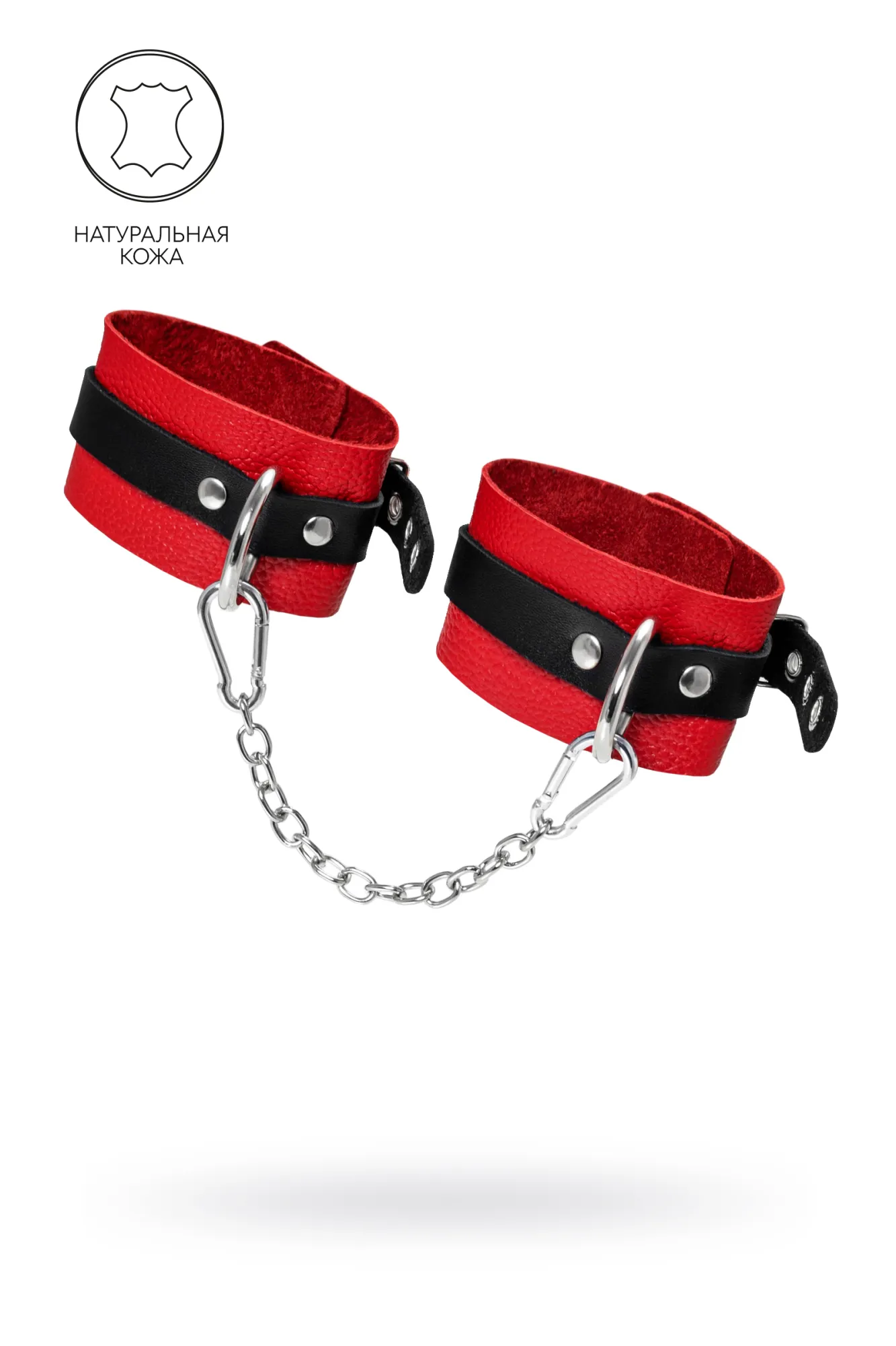 оковы pecado bdsm, мягкие, с одним ремешком с люверсами, натуральная кожа, красно-чёрные в Москве