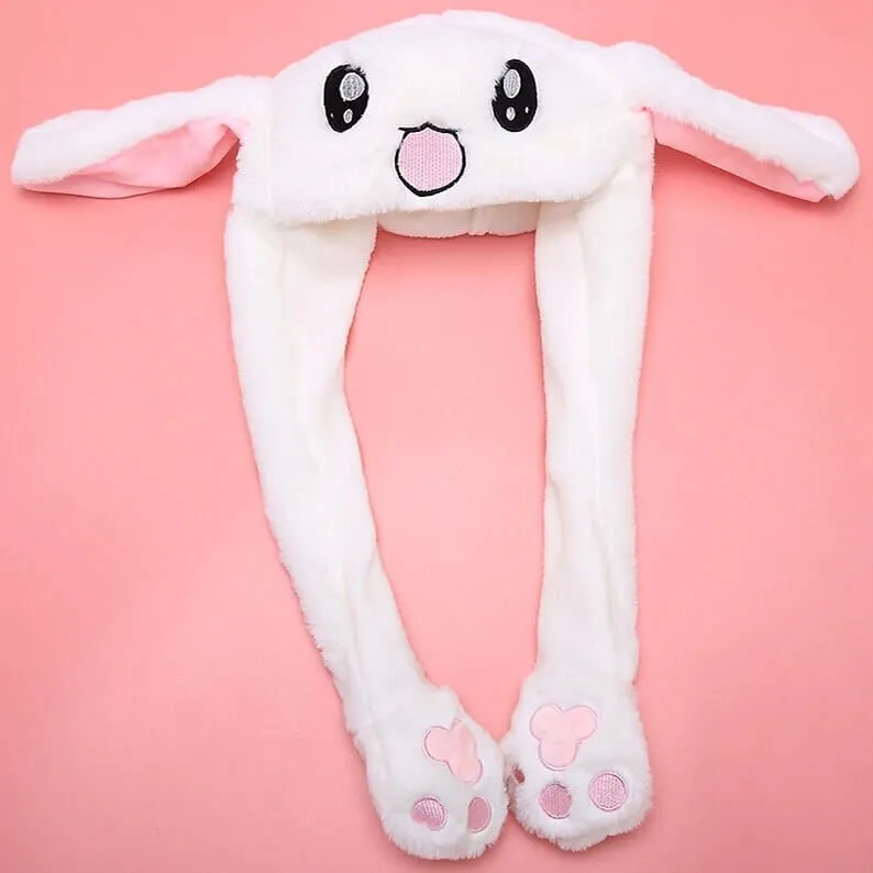 шапка-зайка с двигающимися ушами, белая в Москве