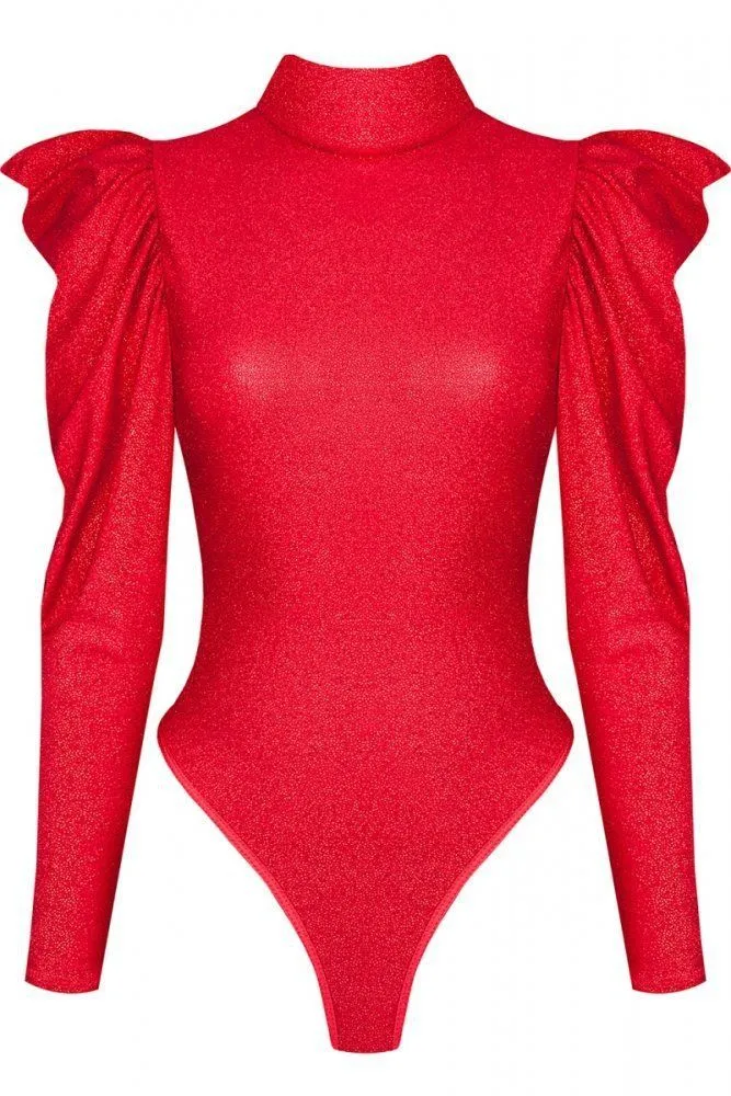 Эротическое боди с рюшами на плечах и вырезом на спине demoniq, красное в Москве