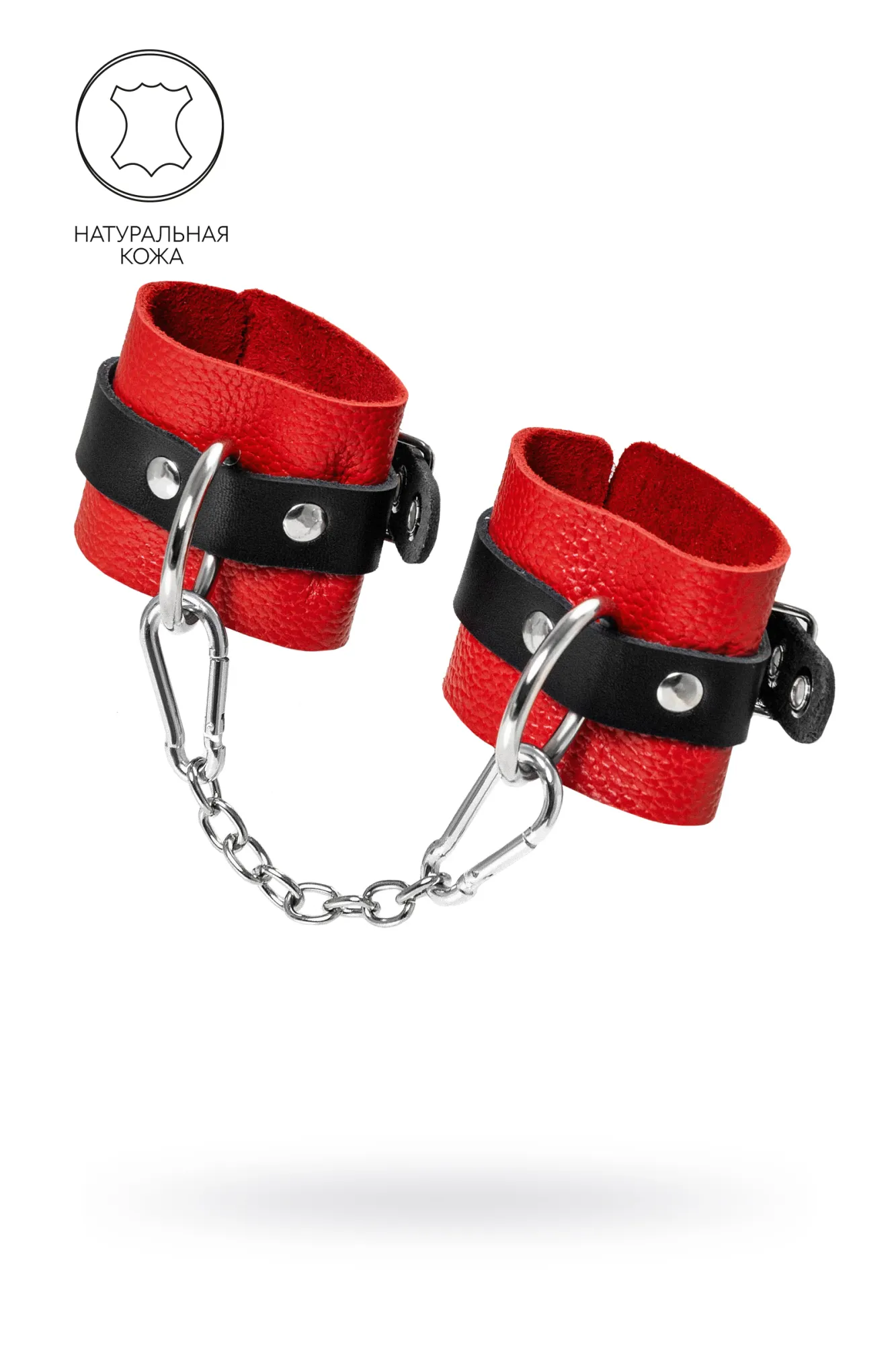 наручники pecado bdsm, мягкие с одним ремешком с люверсами, натуральная кожа, красно-чёрные в Москве