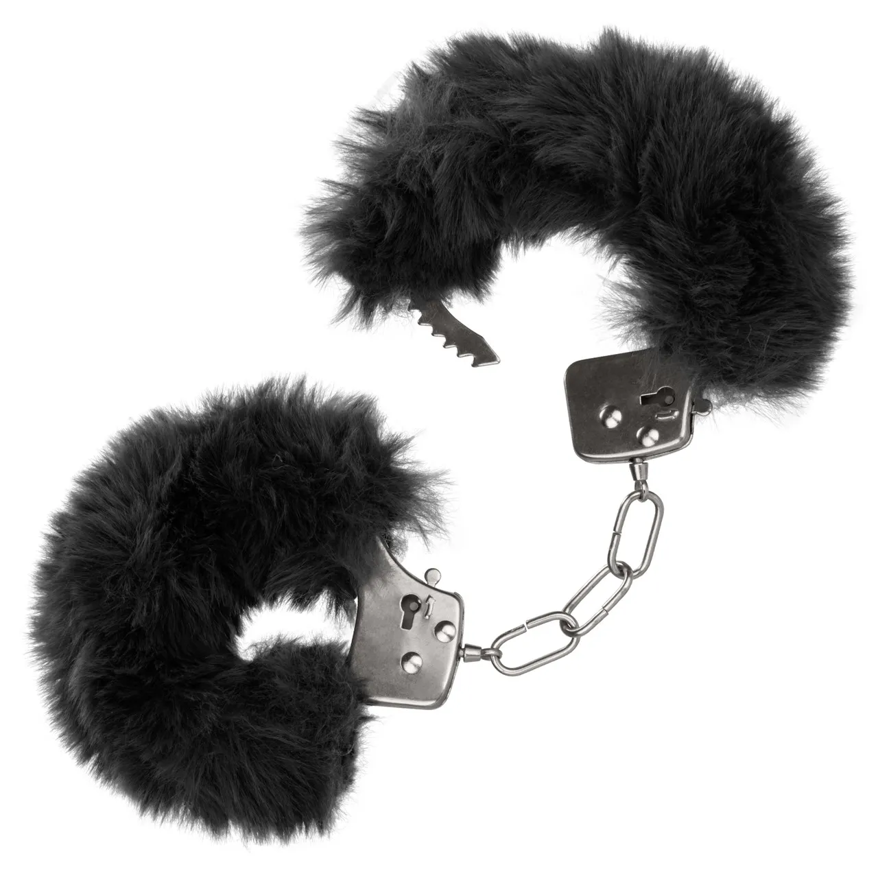 металлические наручники с искусственным мехом ultra fluffy furry cuffs-black в Москве