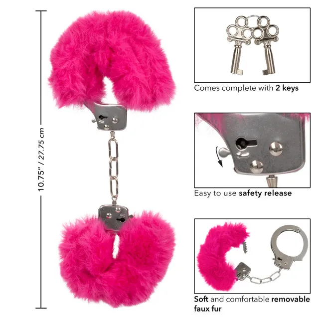 металлические наручники с искусственным мехом ultra fluffy furry cuffs-pink в Москве