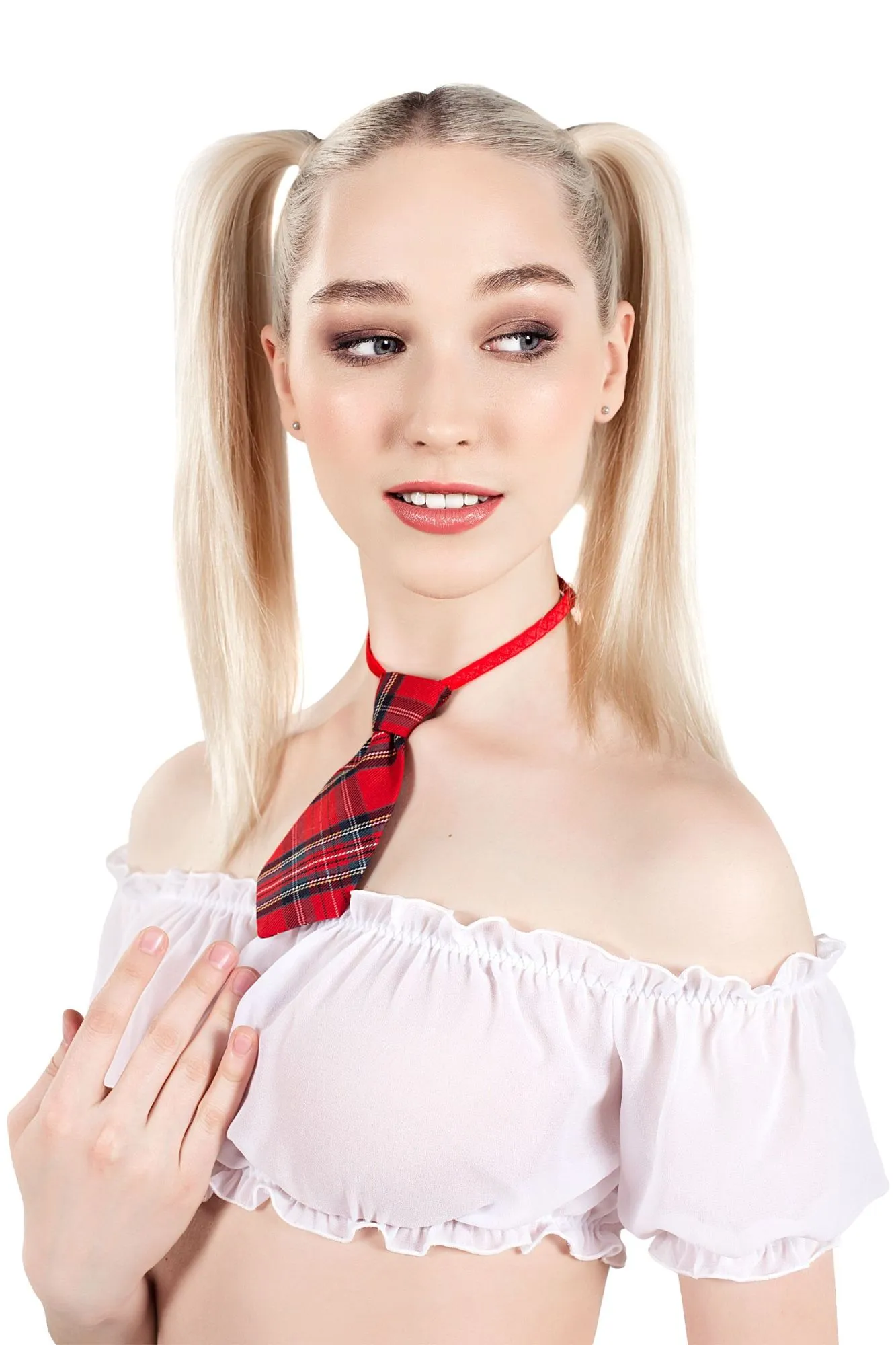 Эротическое верхняя часть костюма «американская школьница», pecado bdsm, топ, галстук, бело-красный, 42 в Москве