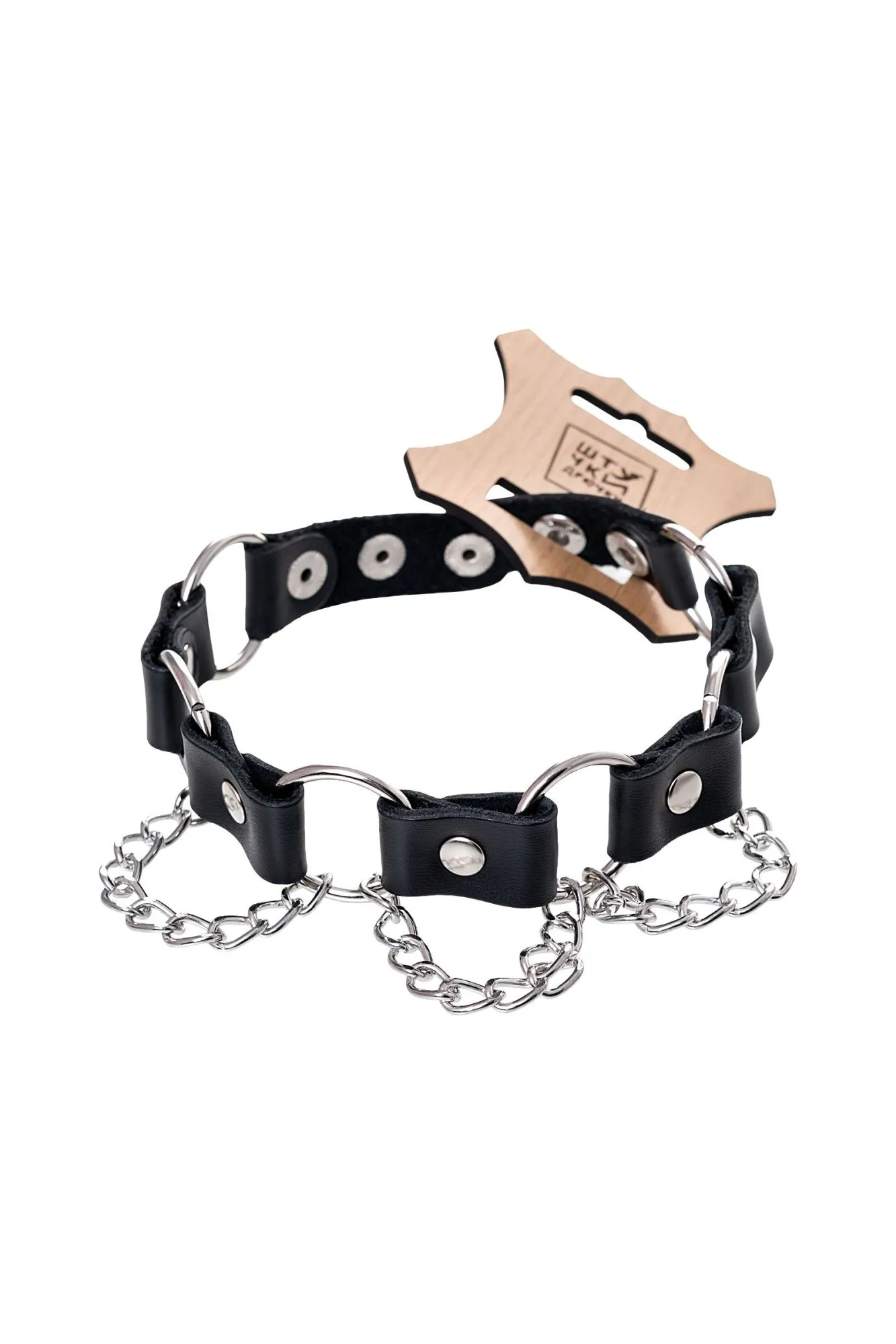 ошейник штучки-дрючки с кольцами и цепочкой, кожа, чёрный в Москве