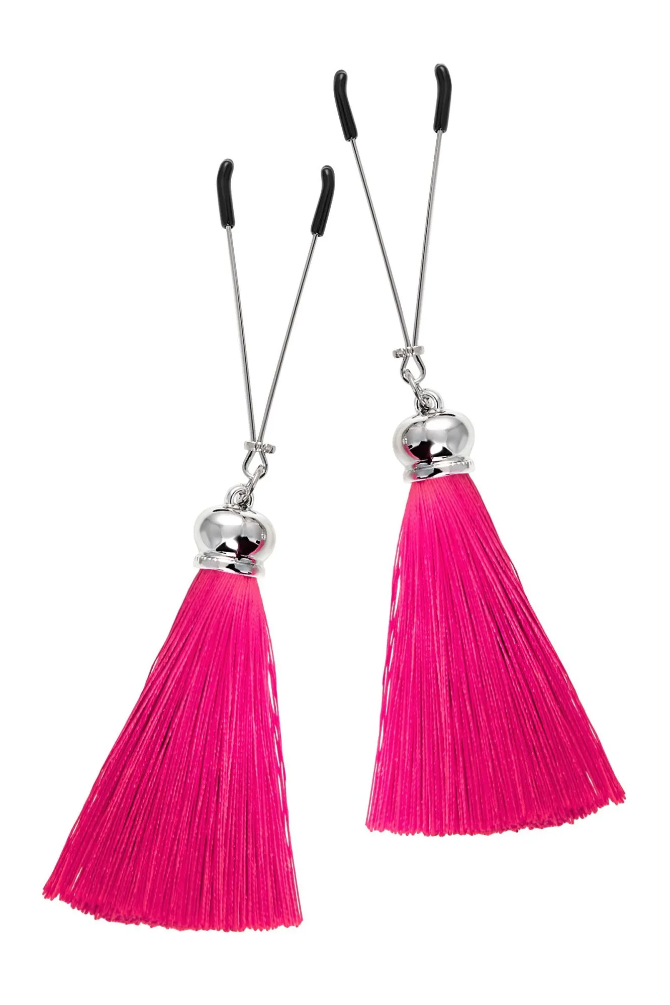 зажимы на соски pecado bdsm, «вилки», с кисточками из шелка, металл, бордовые в Москве