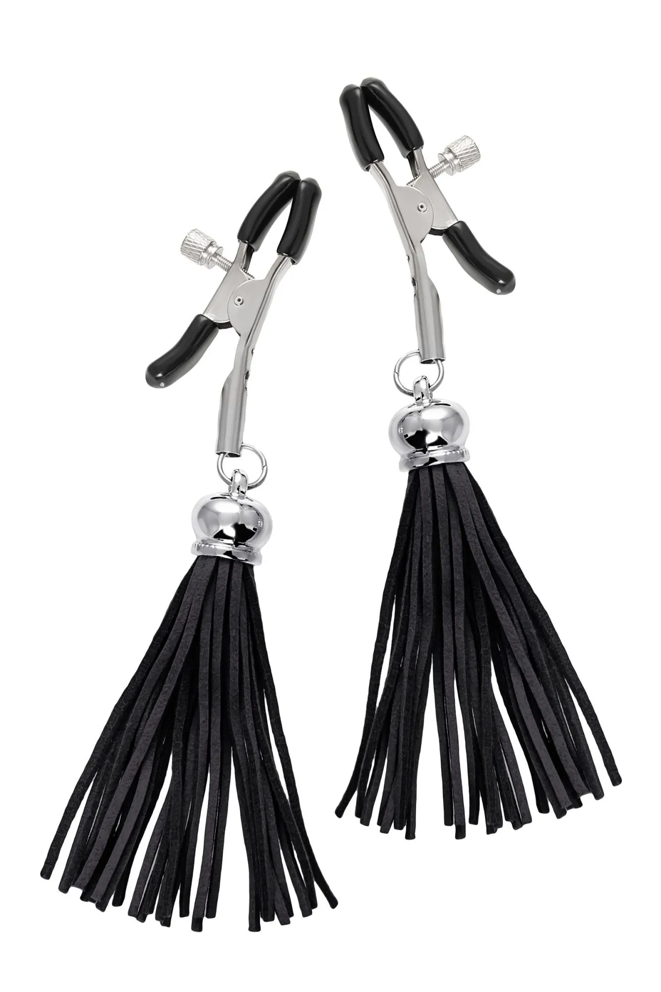 зажимы на соски pecado bdsm, «прищепки», с кисточками из замши, металл, черные в Москве