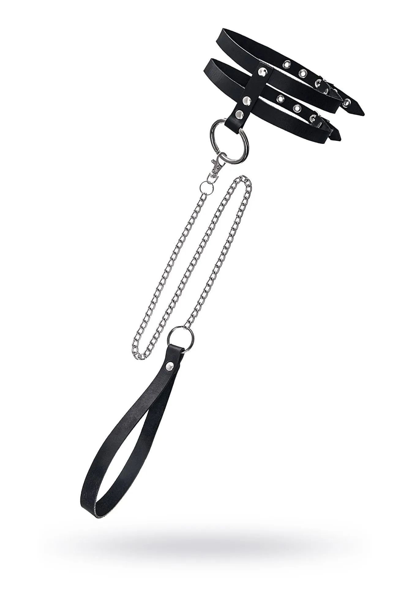 ошейник pecado bdsm, из двух ремешков, натуральная кожа, черный в Москве