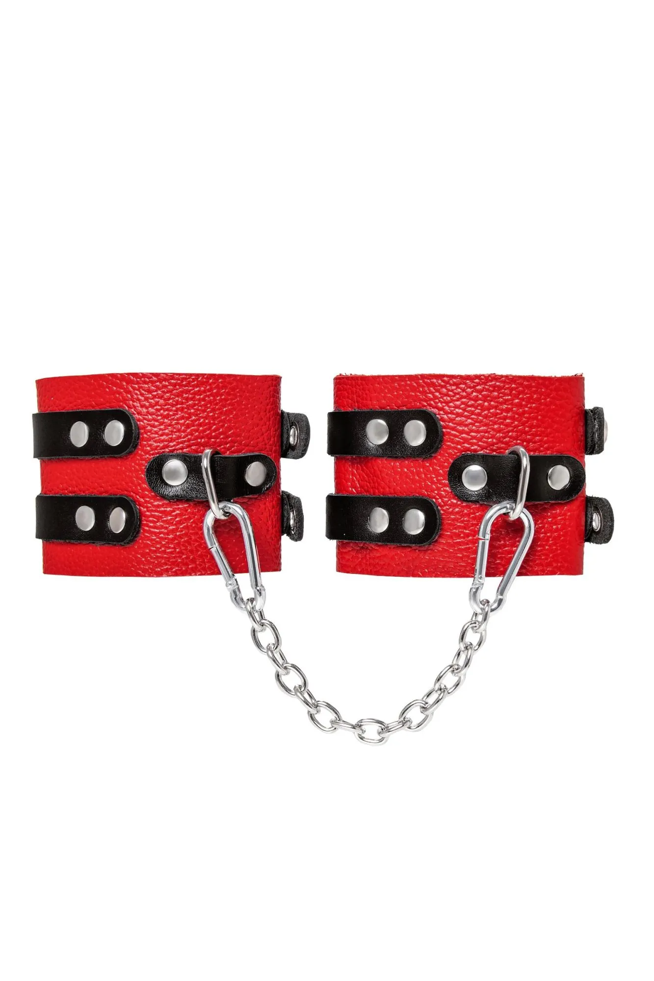 оковы pecado bdsm, мягкие, с двумя ремешками с люверсами, натуральная кожа, красно-чёрные в Москве