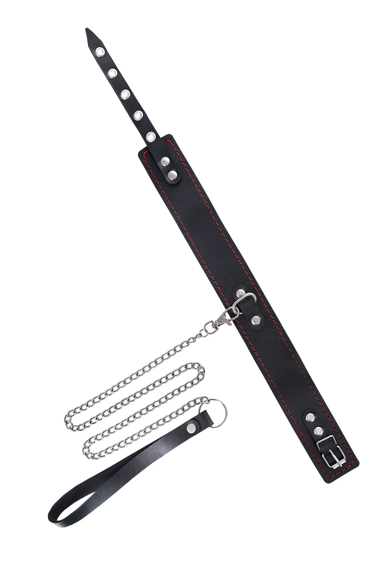 ошейник pecado bdsm, двухслойный с красной строчкой, натуральная кожа, черный в Москве