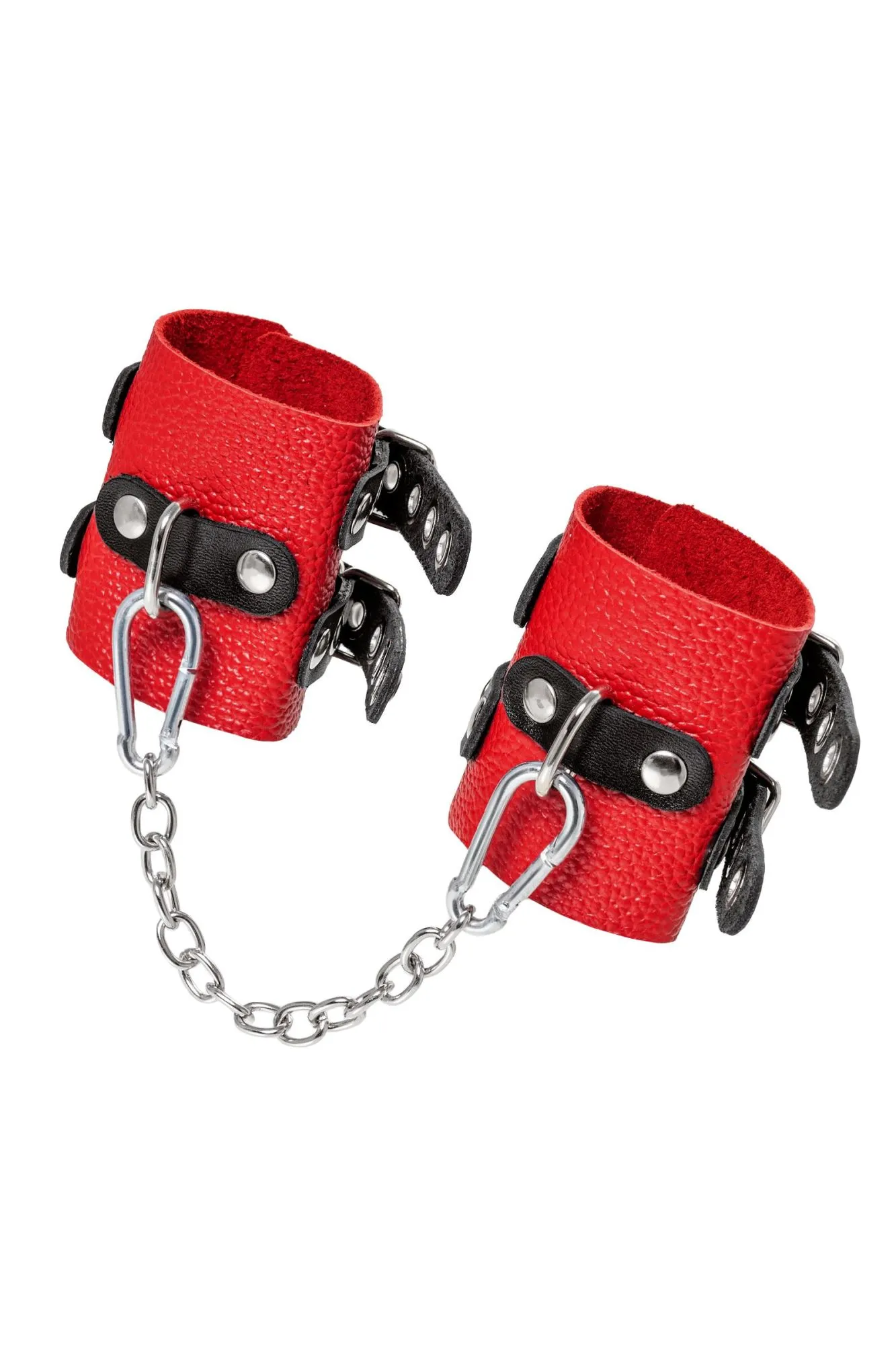 наручники pecado bdsm, мягкие, с двумя ремешками с люверсами, натуральная кожа, красно-чёрные в Москве