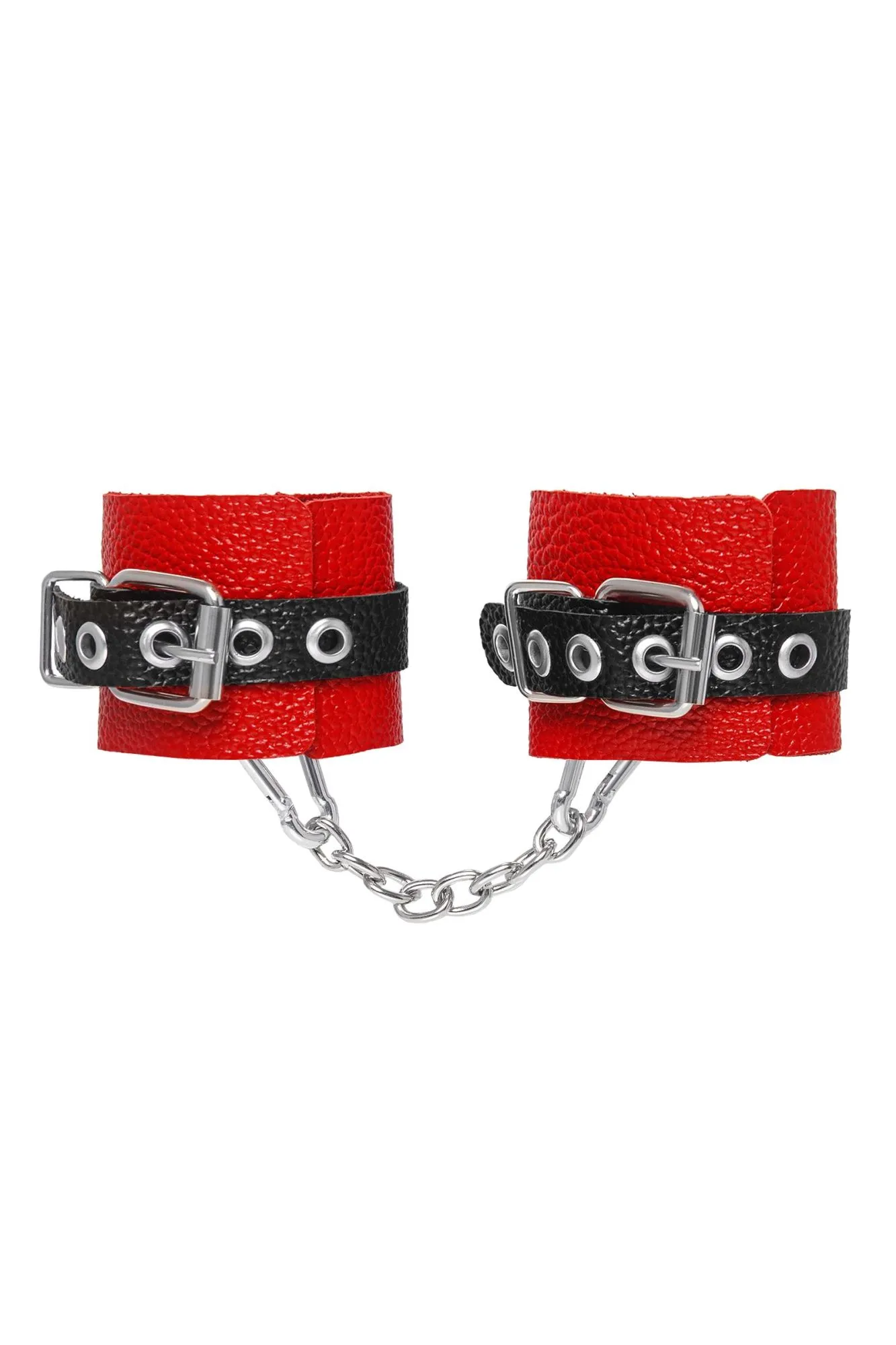 наручники pecado bdsm, мягкие с одним ремешком с люверсами, натуральная кожа, красно-чёрные в Москве