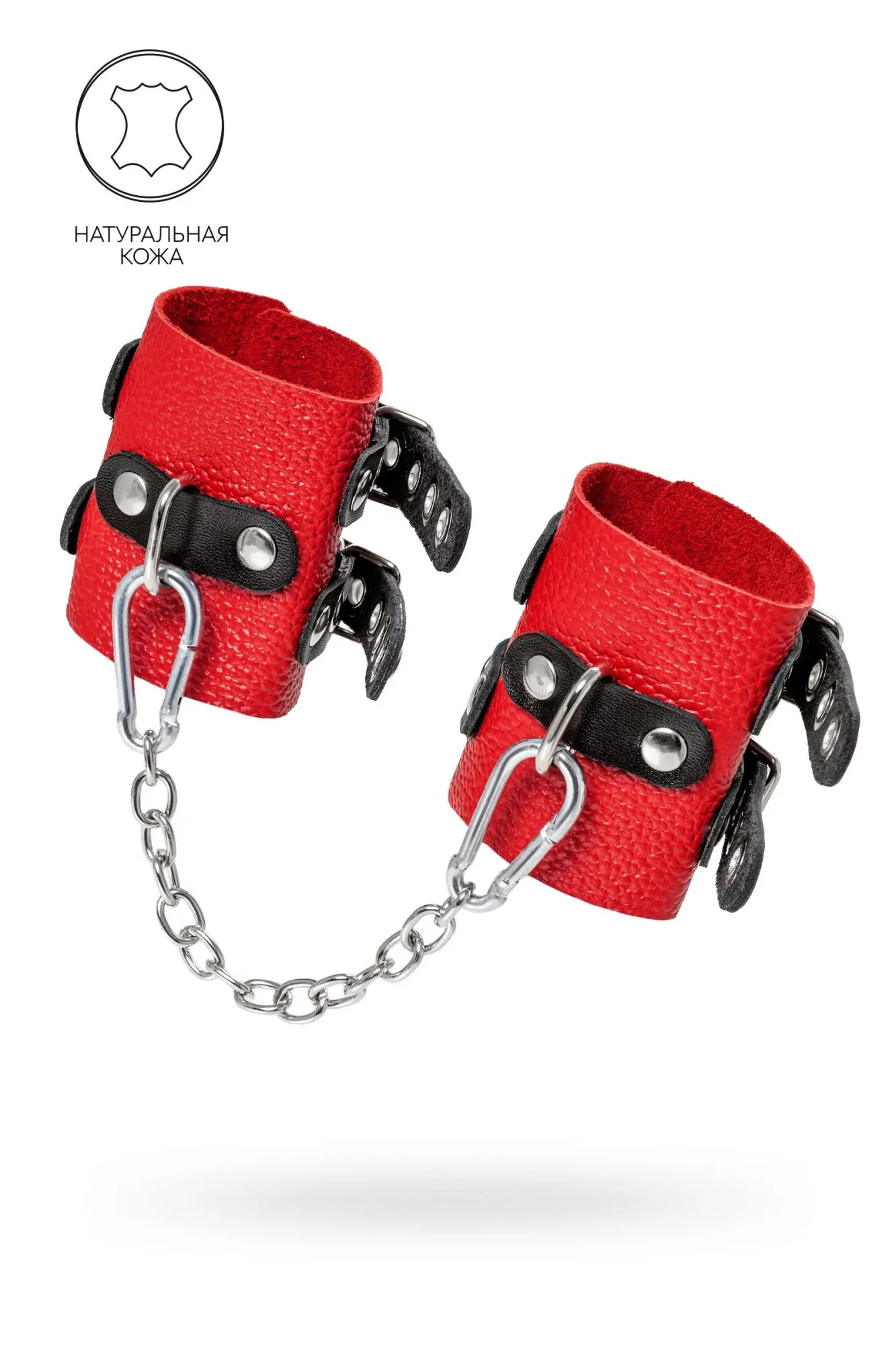 наручники pecado bdsm, мягкие, с двумя ремешками с люверсами, натуральная кожа, красно-чёрные в Москве