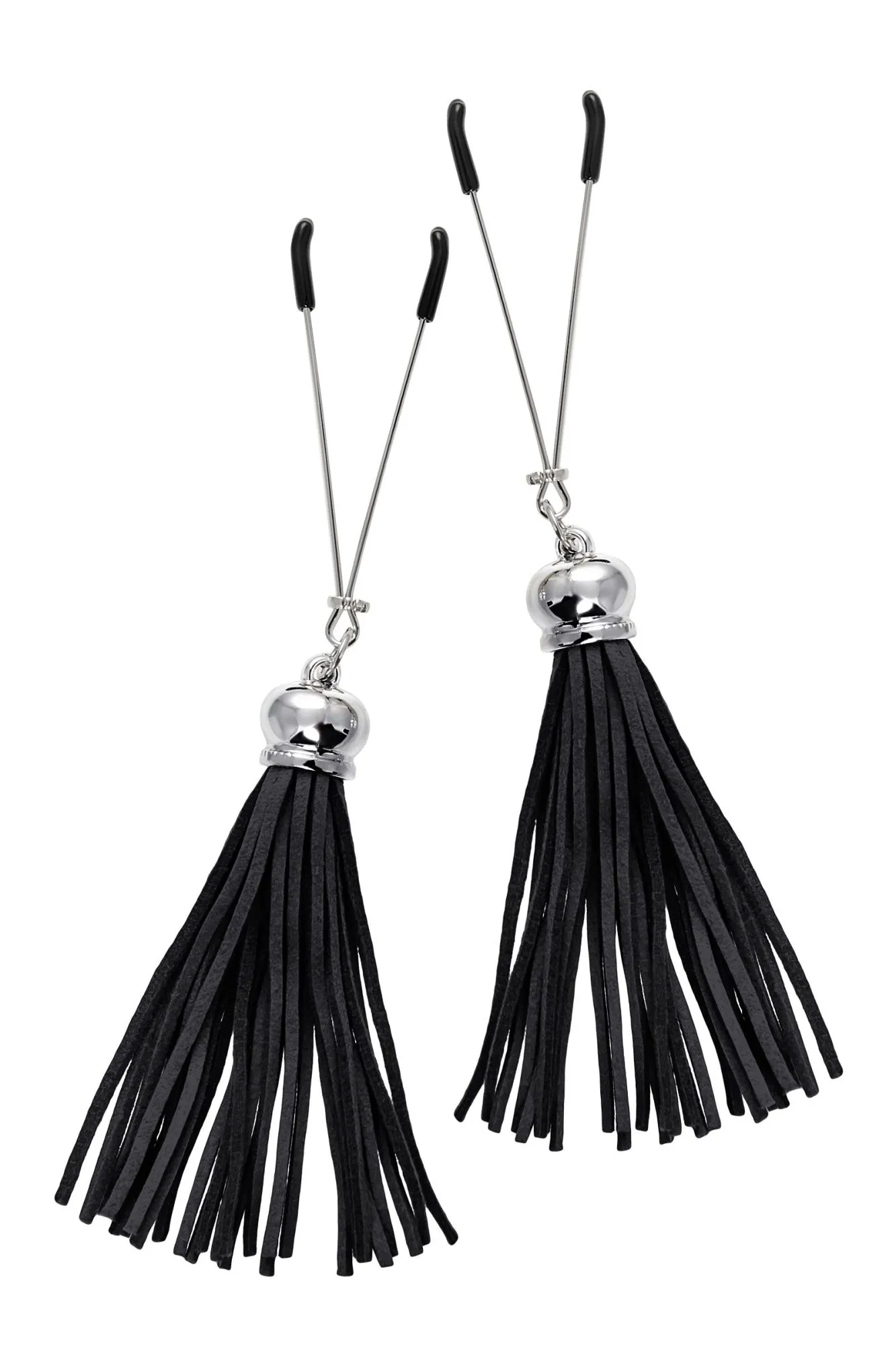 зажимы на соски pecado bdsm, «вилки», с кисточками из замши, металл, черные в Москве